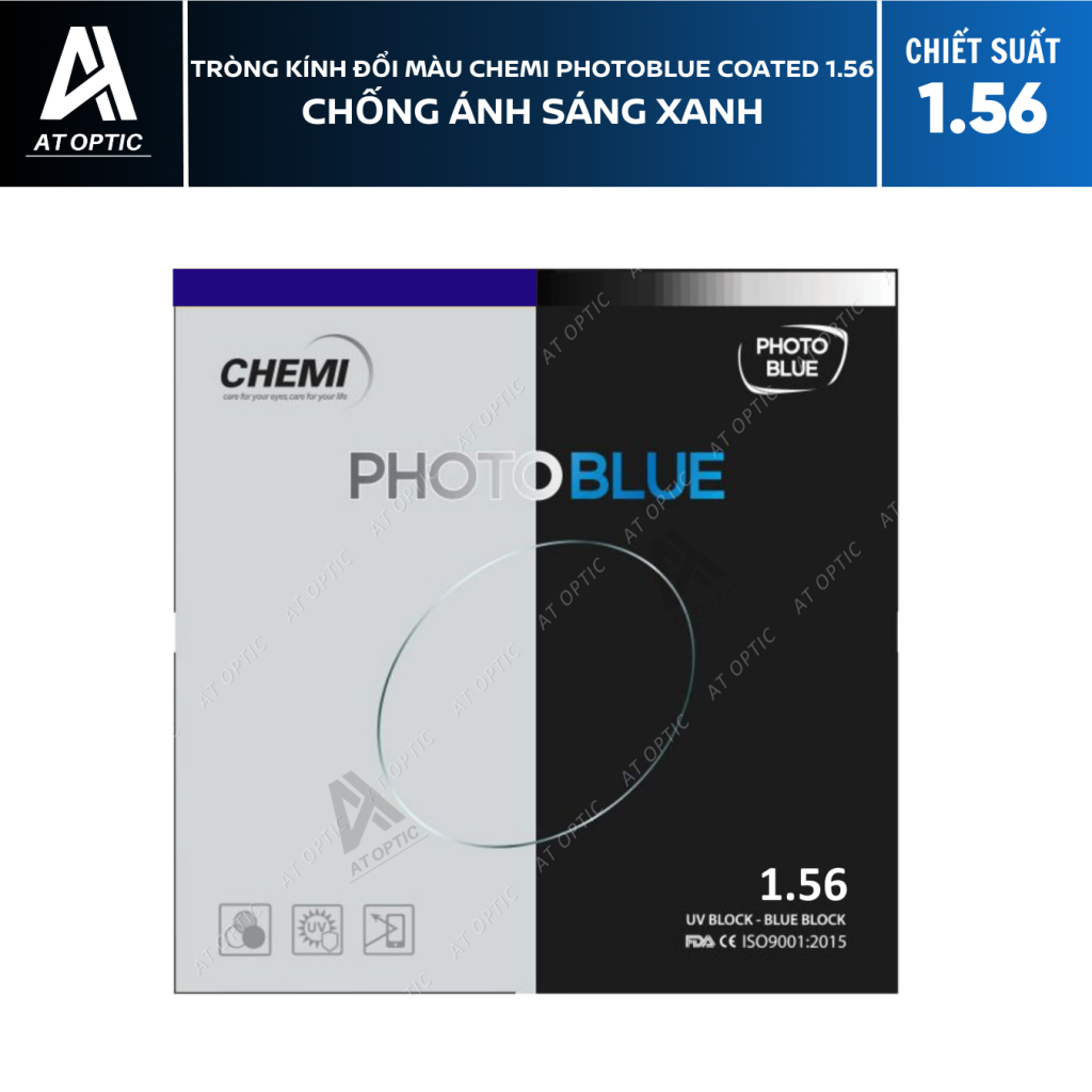 Tròng kính đổi màu CHEMI PHOTOBLUE COATED 1.56 chống ánh sáng xanh