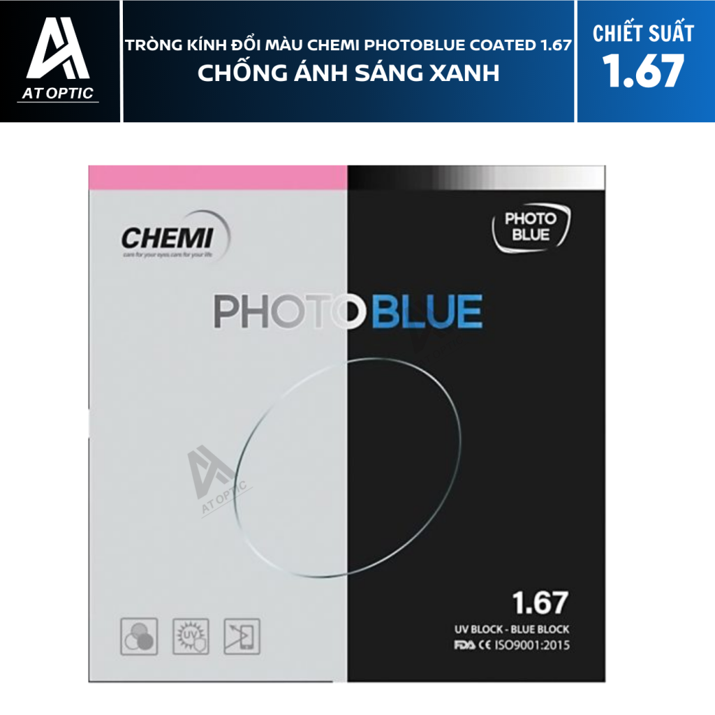 Tròng kính đổi màu chống ánh sáng xanh CHEMI PHOTOBLUE 1.67