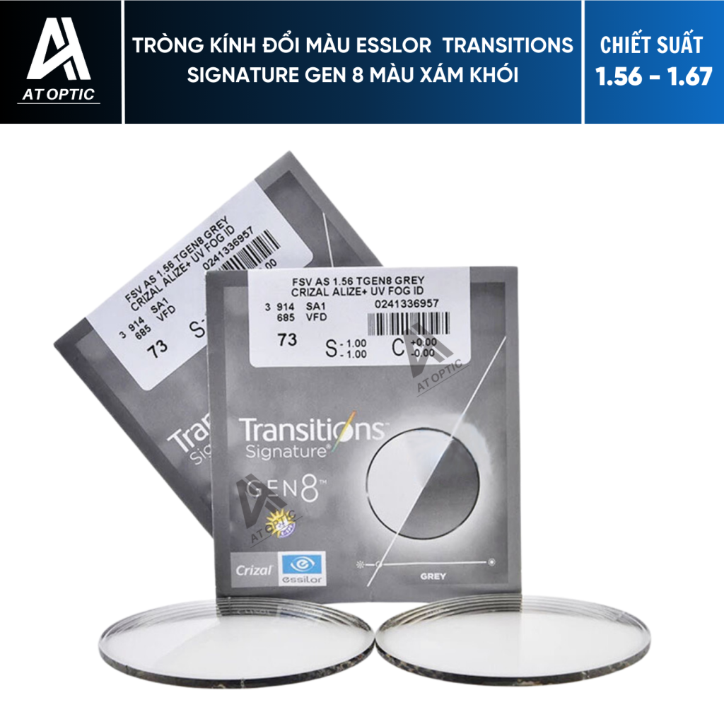 Tròng Kính Đổi Màu Essilor Transitions Signature Gen 8 Màu Xám Khói