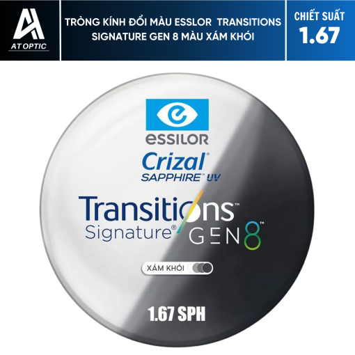 Tròng Kính Đổi Màu Essilor Transitions Signature Gen 8 Màu Xám Khói - Chiết Suất 1.67