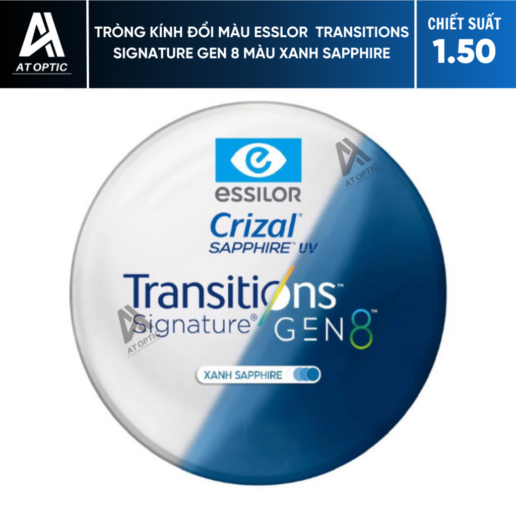 Tròng Kính Đổi Màu Essilor Transitions Signature Gen 8 Màu Xanh Sapphire - Chiết Suất 1.50