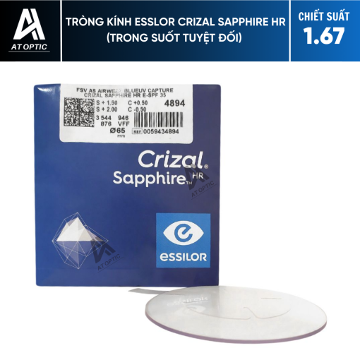 Tròng Kính Essilor Crizal Sapphire HR (Trong Suốt Tuyệt Đối) - Chiết Suất 1.67