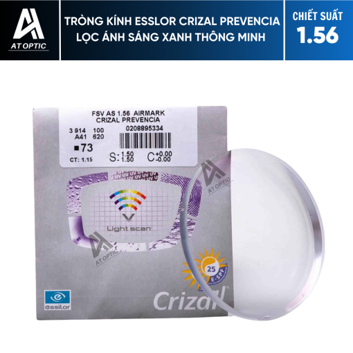 Tròng Kính Essilor Crizal Prevencia Lọc Ánh Sáng Xanh Thông Minh - Chiết Suất 1.56