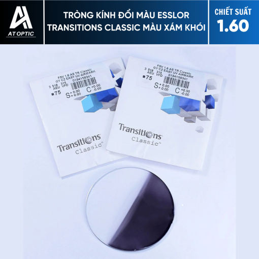 Tròng Kính Đổi Màu Essilor Transitions Classic Màu Xám Khói - Chiết Suất 1.60