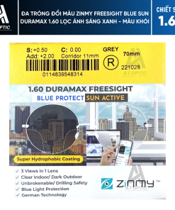 Đa tròng ĐỔI MÀU ZINMY FREESIGHT BLUE SUN DURAMAX 1.60 LỌC ÁNH SÁNG XANH - Màu khói