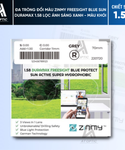 Đa tròng ĐỔI MÀU ZINMY FREESIGHT BLUE SUN DURAMAX 1.58 LỌC ÁNH SÁNG XANH - Màu Khói