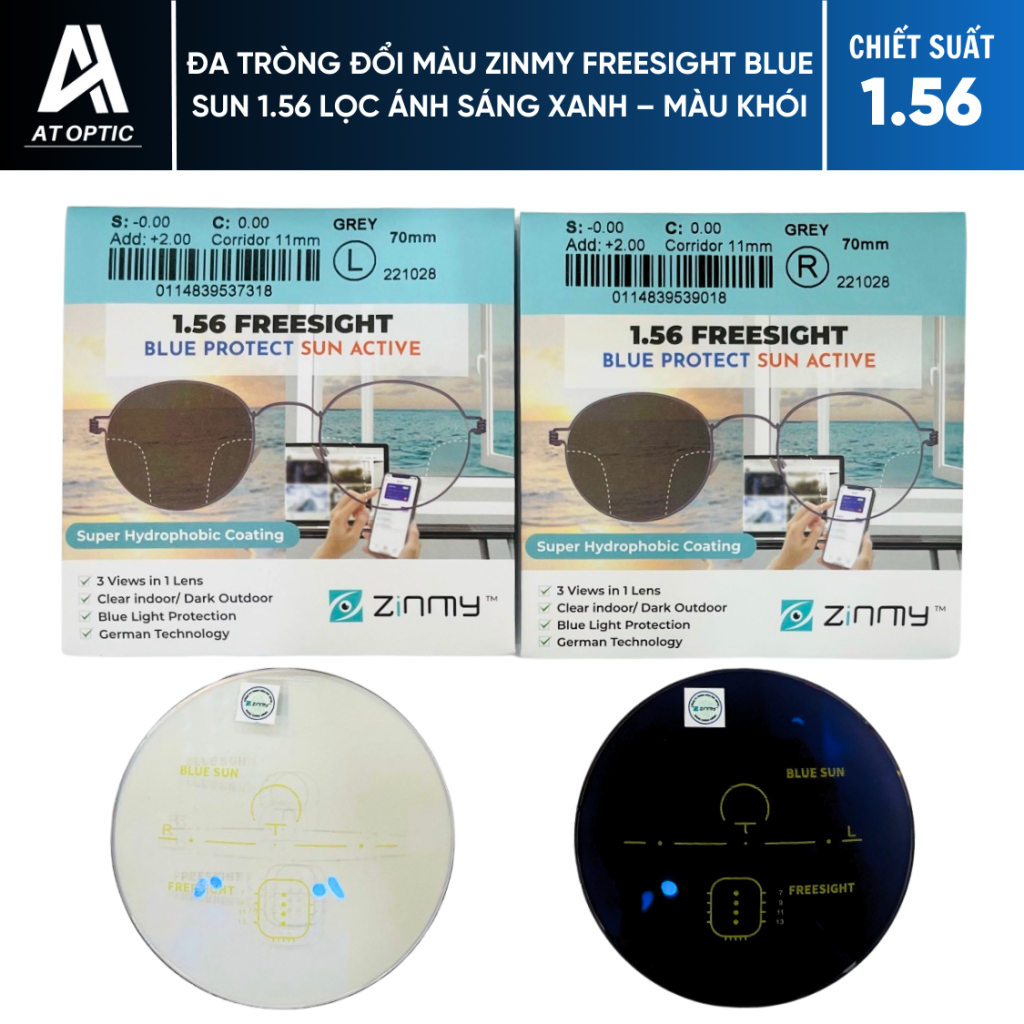 Đa tròng ĐỔI MÀU ZINMY FREESIGHT BLUE SUN 1.56 LỌC ÁNH SÁNG XANH - MÀU KHÓI