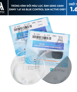 Tròng kính đổi màu lọc ánh sáng xanh ZINMY 1.67 AS BLUE CONTROL SUN ACTIVE GREY