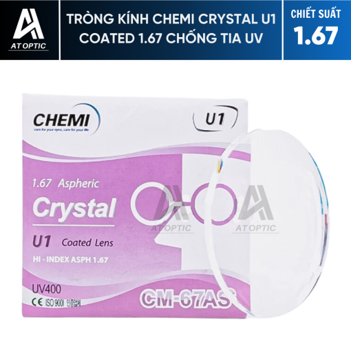 Tròng kính CHEMI CRYSTAL U1 COATED 1.67 CHỐNG TIA UV