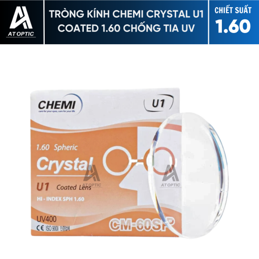 Tròng kính CHEMI CRYSTAL U1 COATED 1.60 CHỐNG TIA UV