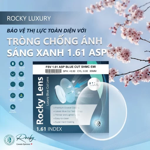 Tròng kính ROCKY 1.61 ASP BLUECUT LUXURY SHMC