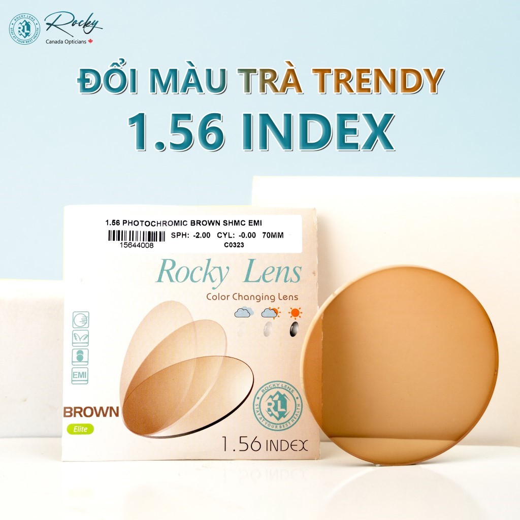 Tròng kính Đổi Màu ROCKY 1.56 SHMC TRENDY - Nâu Trà