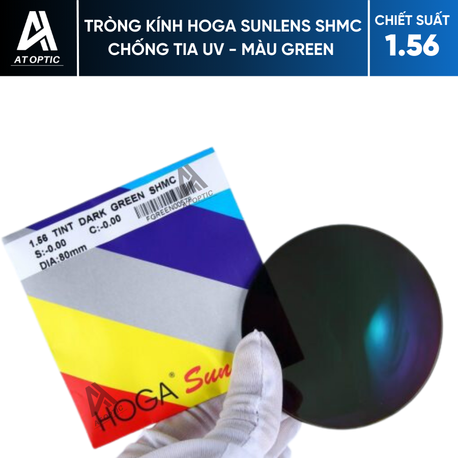 Tròng kính HOGA 1.56 SUNLENS SHMC Chống tia UV – Màu Green