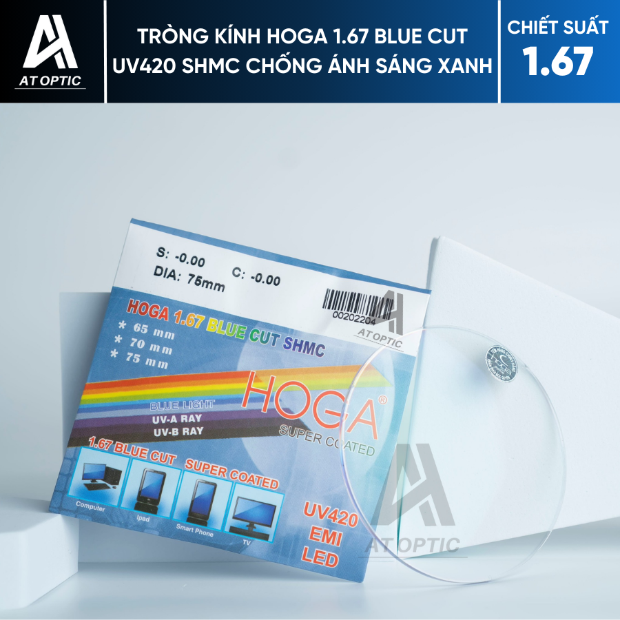 Tròng kính HOGA 1.67 BLUE CUT UV420 SHMC Chống ánh sáng xanh