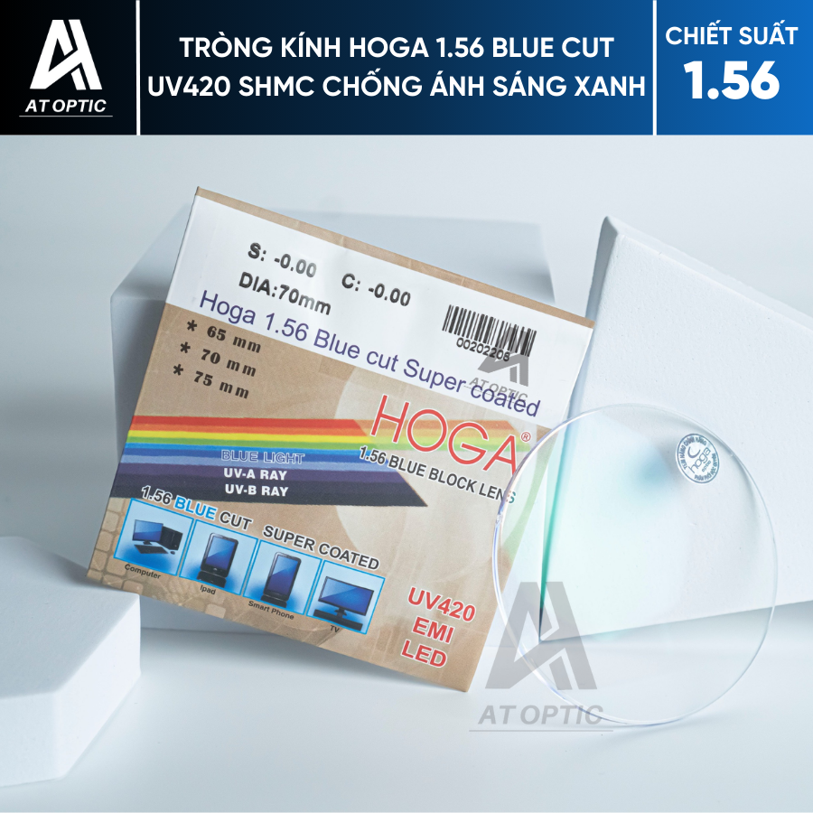 Tròng kính HOGA 1.56 BLUE CUT UV420 SHMC chống ánh sáng xanh