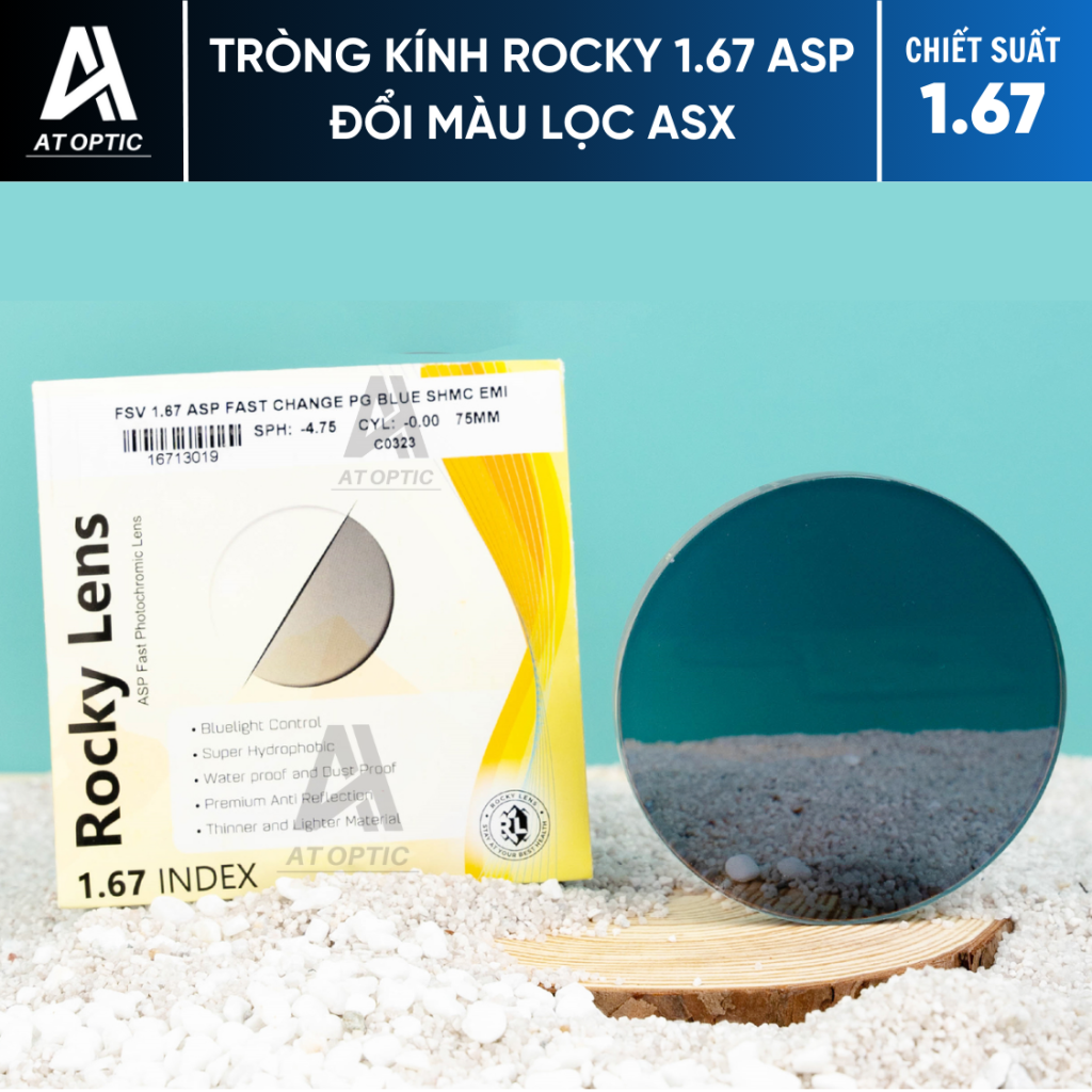 Tròng kính ROCKY 1.67 ASP ĐỔI MÀU LỌC ASX