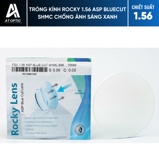 Tròng kính ROCKY 1.56 ASP BLUECUT SHMC chống ánh sáng xanh