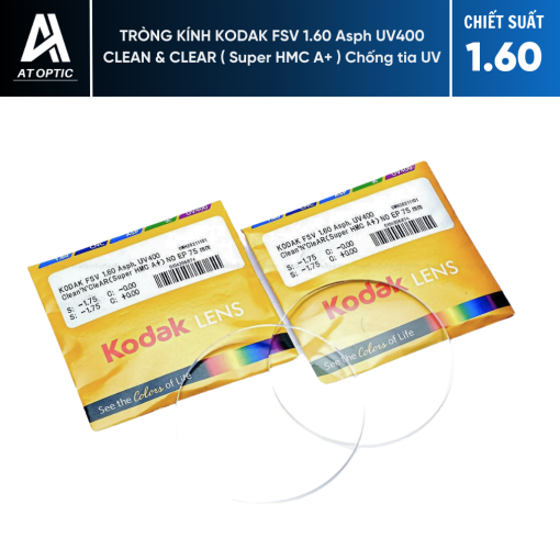 Tròng kính KODAK FSV 1.60 Asph UV400 CLEAN & CLEAR ( Super HMC A+ ) Chống tia UV