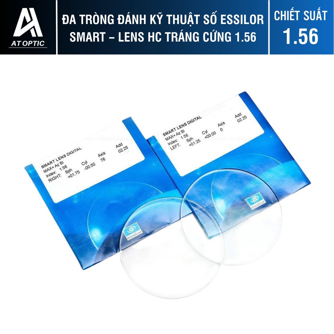 Đa Tròng Đánh kỹ thuật số Essilor Smart - Lens HC Tráng cứng 1.56