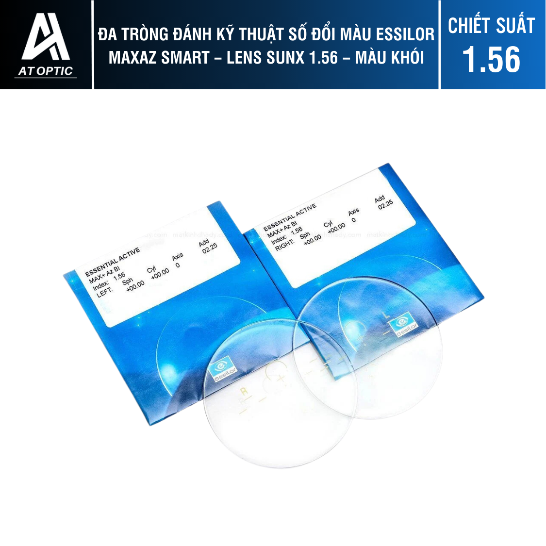 Đa Tròng Đánh kỹ thuật số Đổi màu Essilor MaxAz Smart - Lens SUNX 1.56 - màu Khói