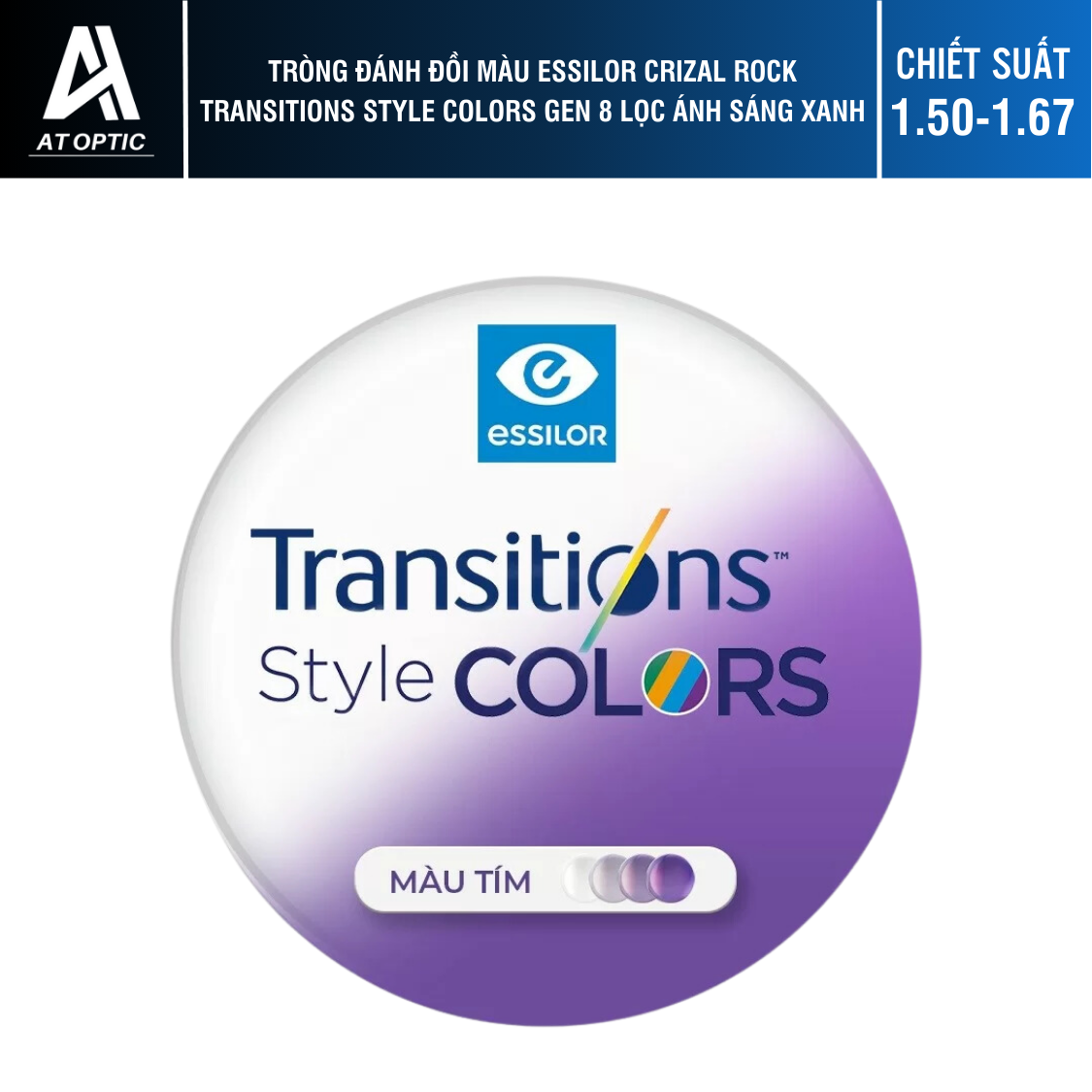 Tròng đánh Đổi màu Essilor Crizal Rock Transitions Style Colors Gen 8 Lọc ánh sáng xanh