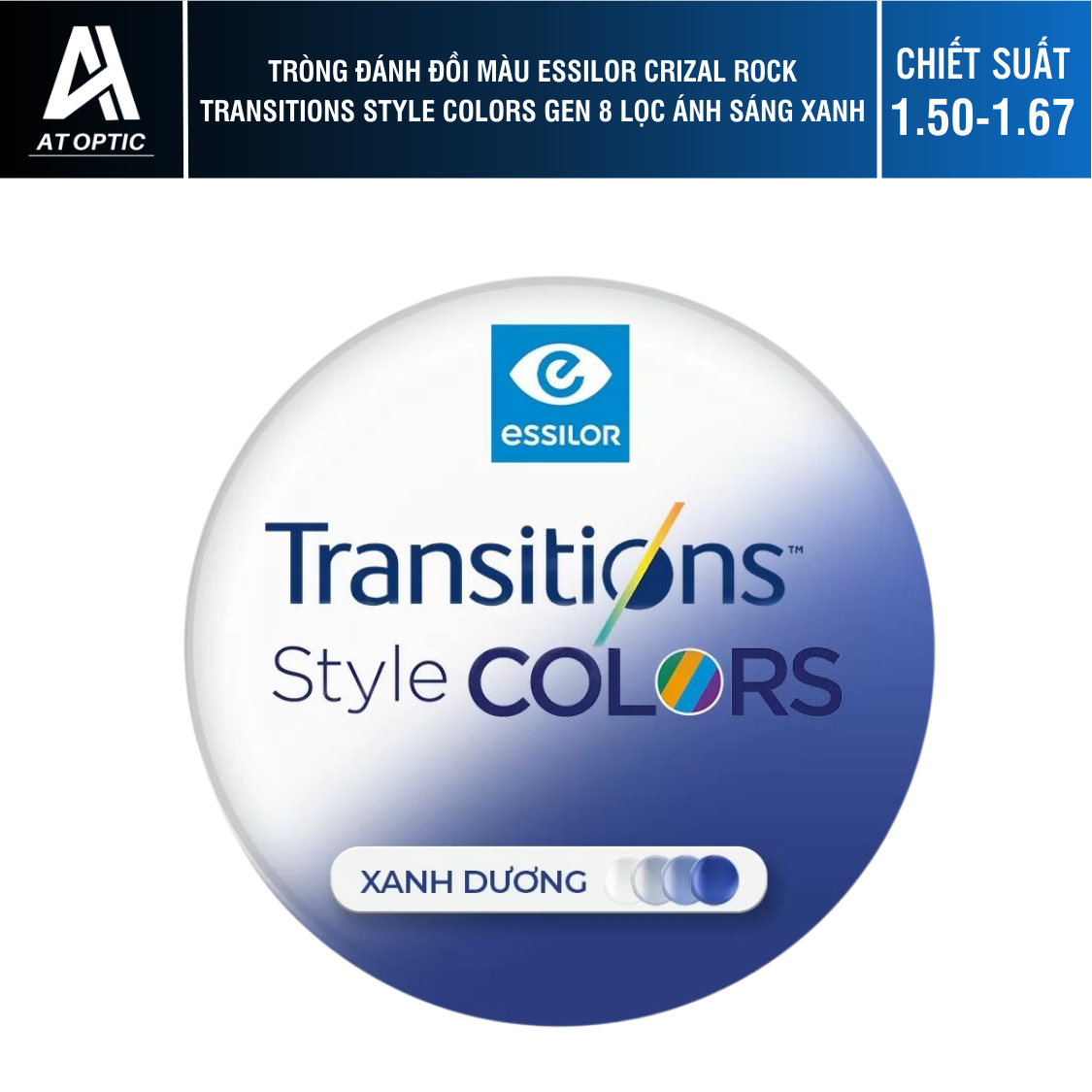 Tròng đánh Đổi màu Essilor Crizal Rock Transitions Style Colors Gen 8 Lọc ánh sáng xanh