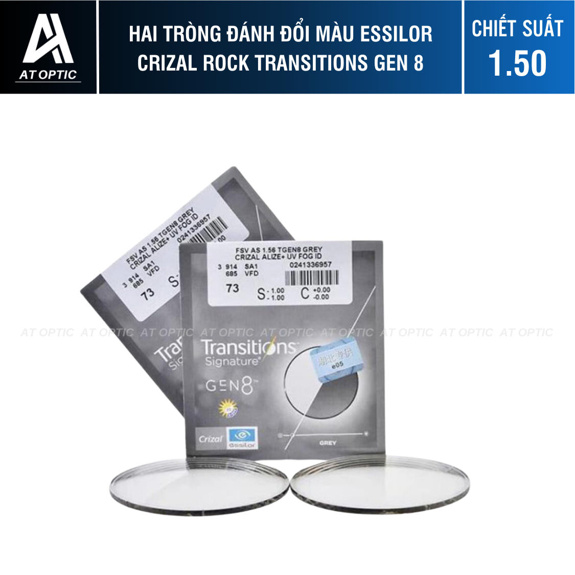 Hai Tròng Đánh Đổi màu Essilor Crizal Rock Transitions Gen 8