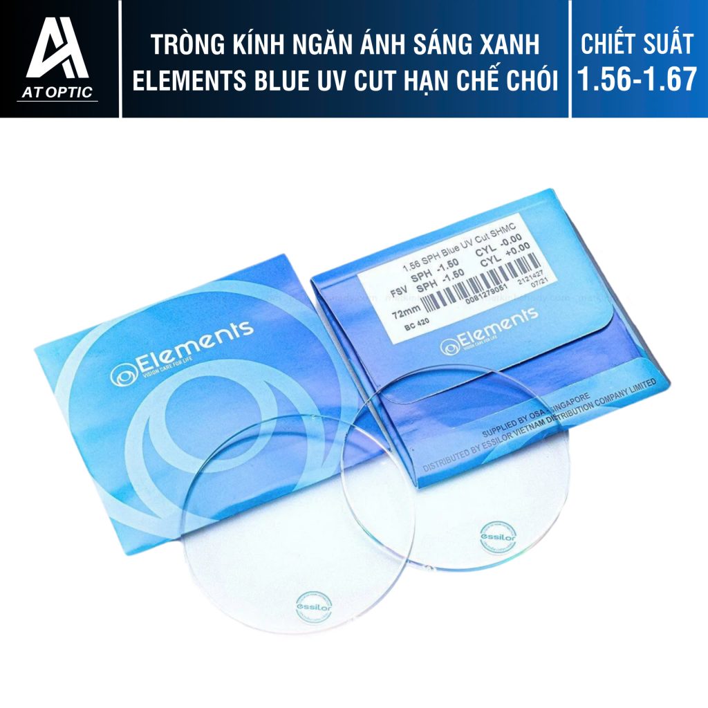 Tròng kính Ngăn ánh sáng xanh Elements Blue UV Cut Hạn chế chói