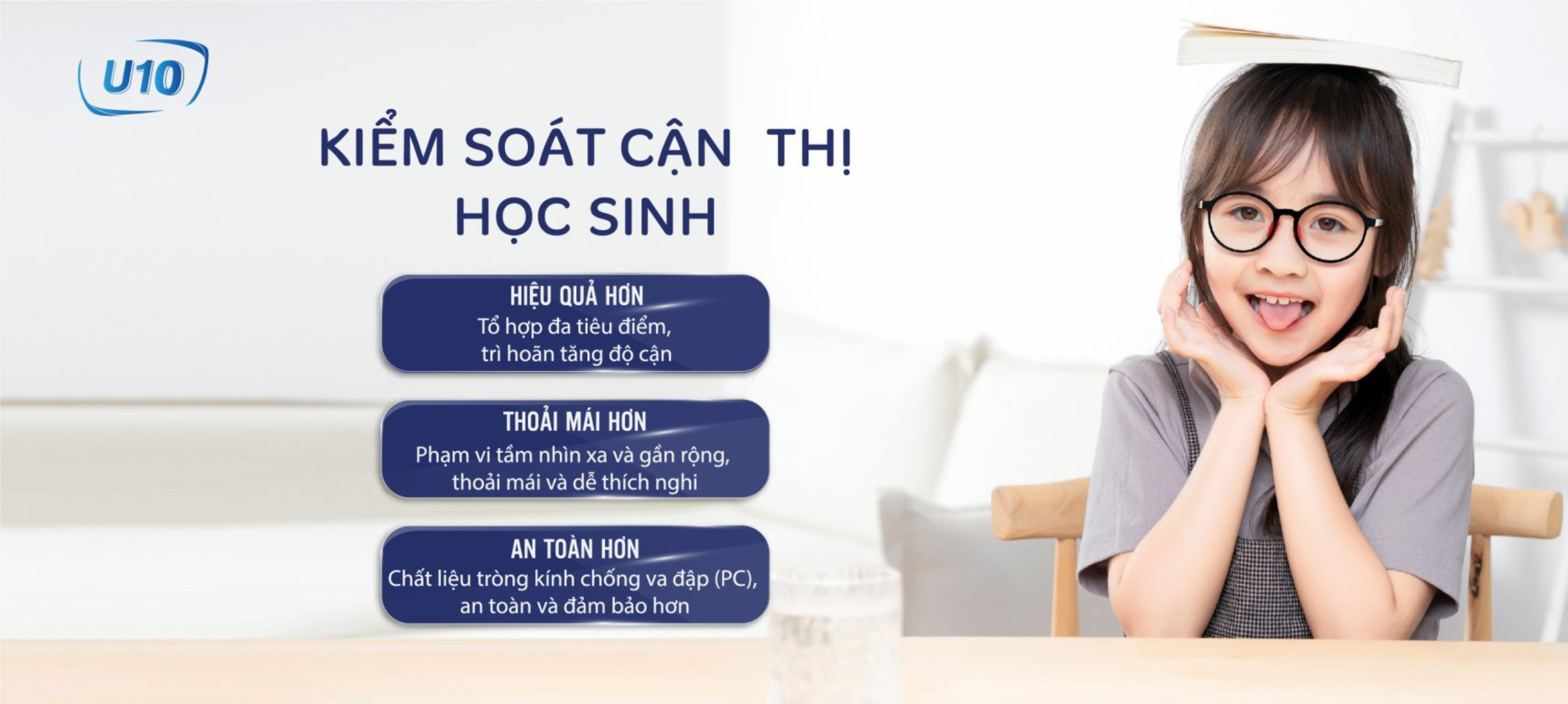 tròng kính kiểm soát cận thị học sinh chemi u10