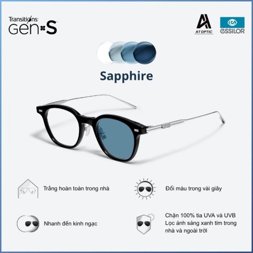 Tròng Đổi Màu Essilor Transitions Signature Gen S Xanh Sapphire