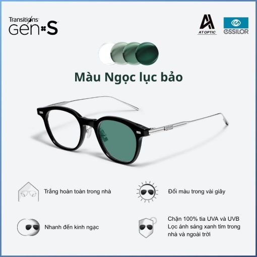 Tròng Đổi Màu Essilor Transitions Signature Gen S Ngọc Lục Bảo Emerald