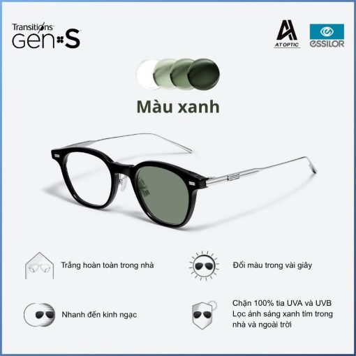 Tròng Đổi Màu Essilor Transitions Signature Gen S Xanh Lá Graphite