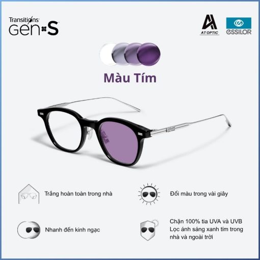 Tròng Đổi Màu Essilor Transitions Signature Gen S Thạch Anh Tím Ambethyst